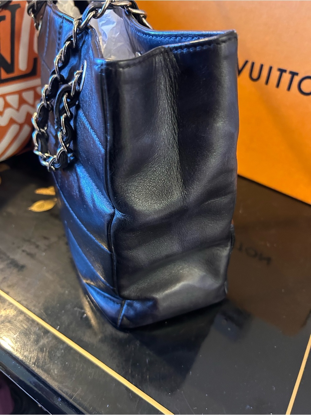 CHANEL Black Quilted Leather Shoulder Tote with Silver Chain - Picture 10 of 16